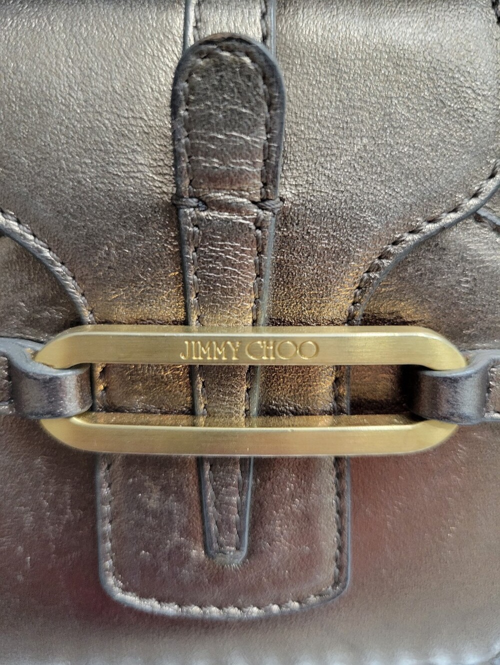 Jimmy Choo Metallic Bronze Leather Wristlet Clutch - Picture 8 of 8